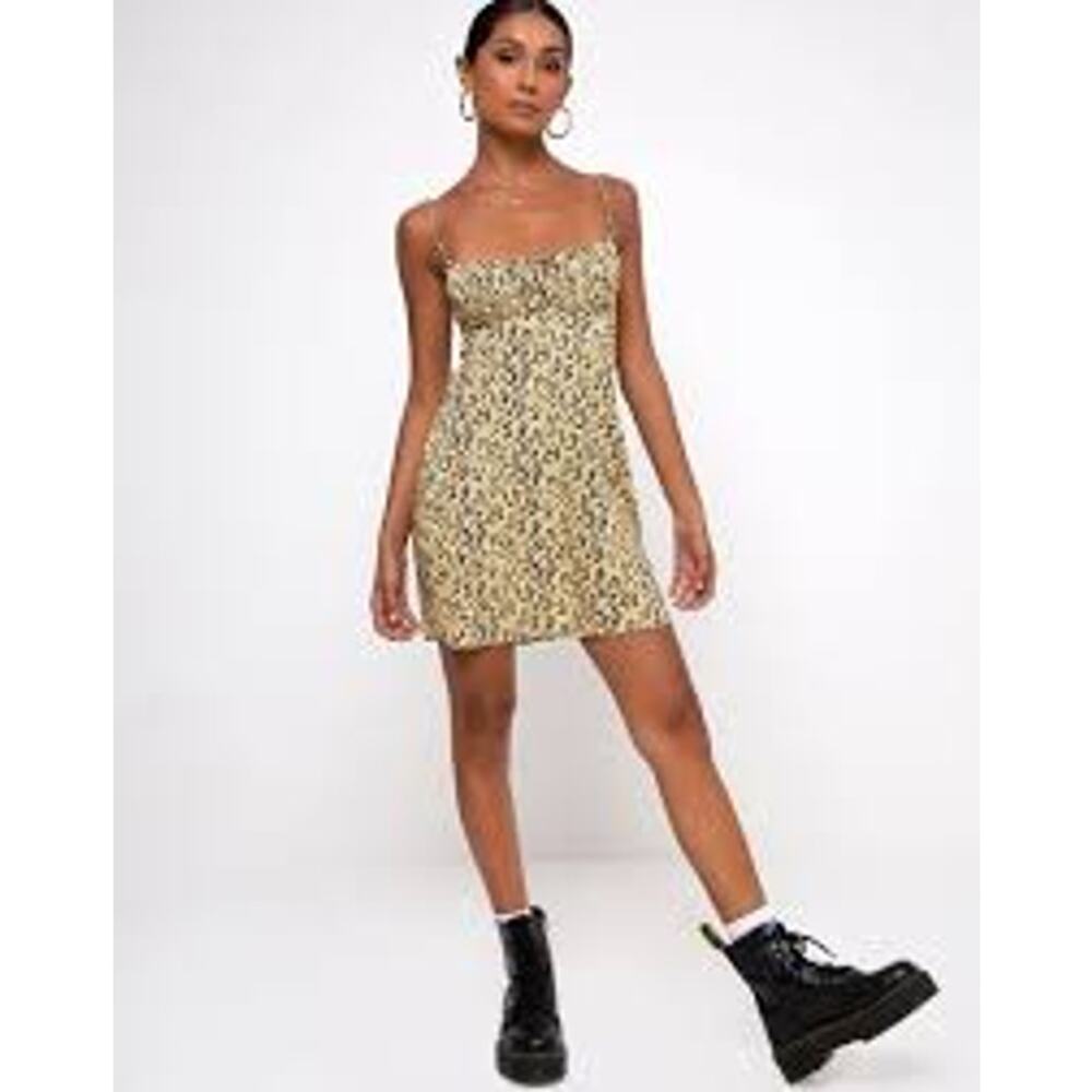MOTEL Mala Mini Babydoll Slip Dress Ditsy Floral Milkmaid Size Small S Yellow